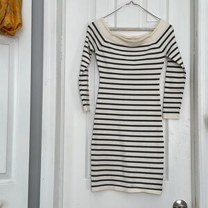 Steve Madden Black and Cream Striped Long Sleeve Dress